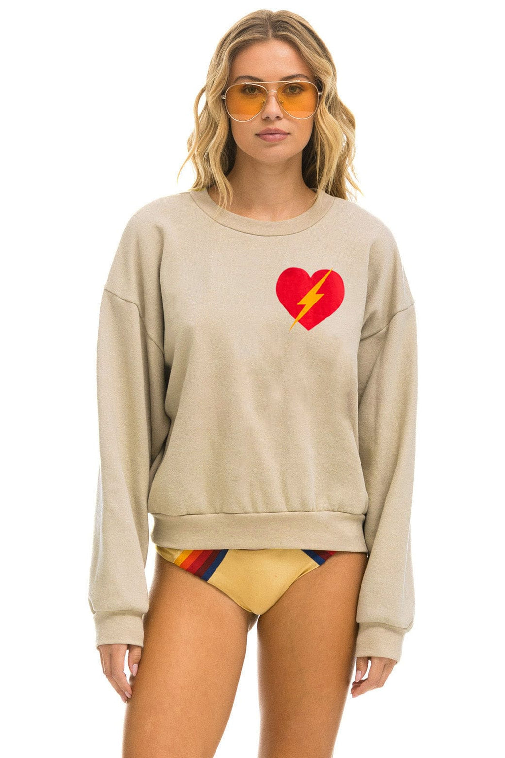 Retro BOLT HEART RELAXED CREW SWEATSHIRT - SAND