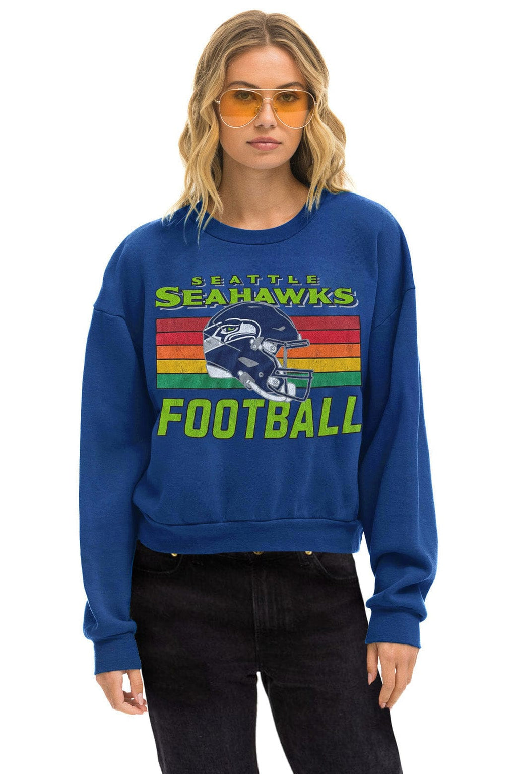 Retro SEATTLE SEAHAWKS HELMET RELAXED CREW SWEATSHIRT - ROYAL