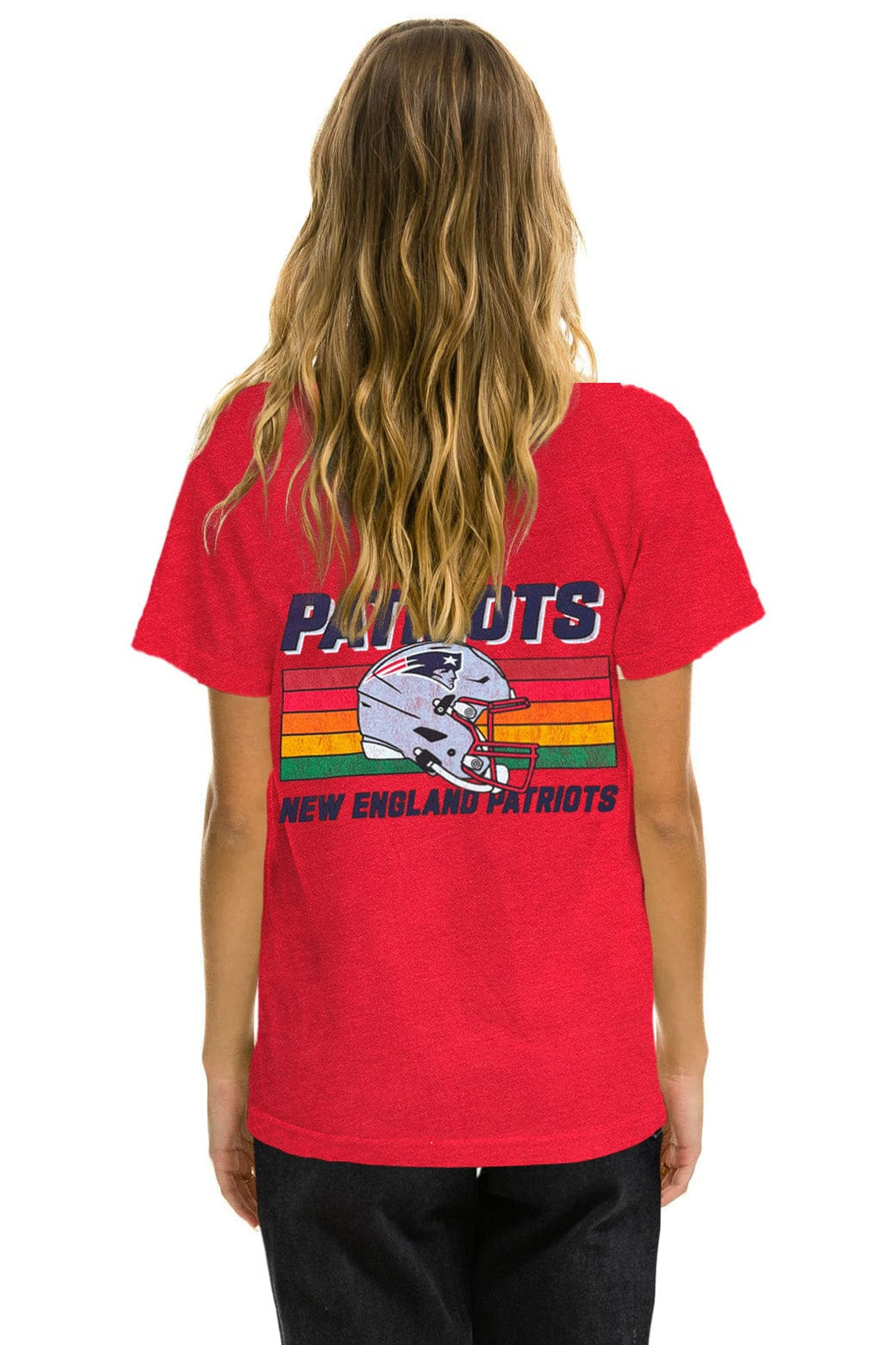 Retro NEW ENGLAND PATRIOTS HELMET CREW TEE SHIRT - FLASH RED
