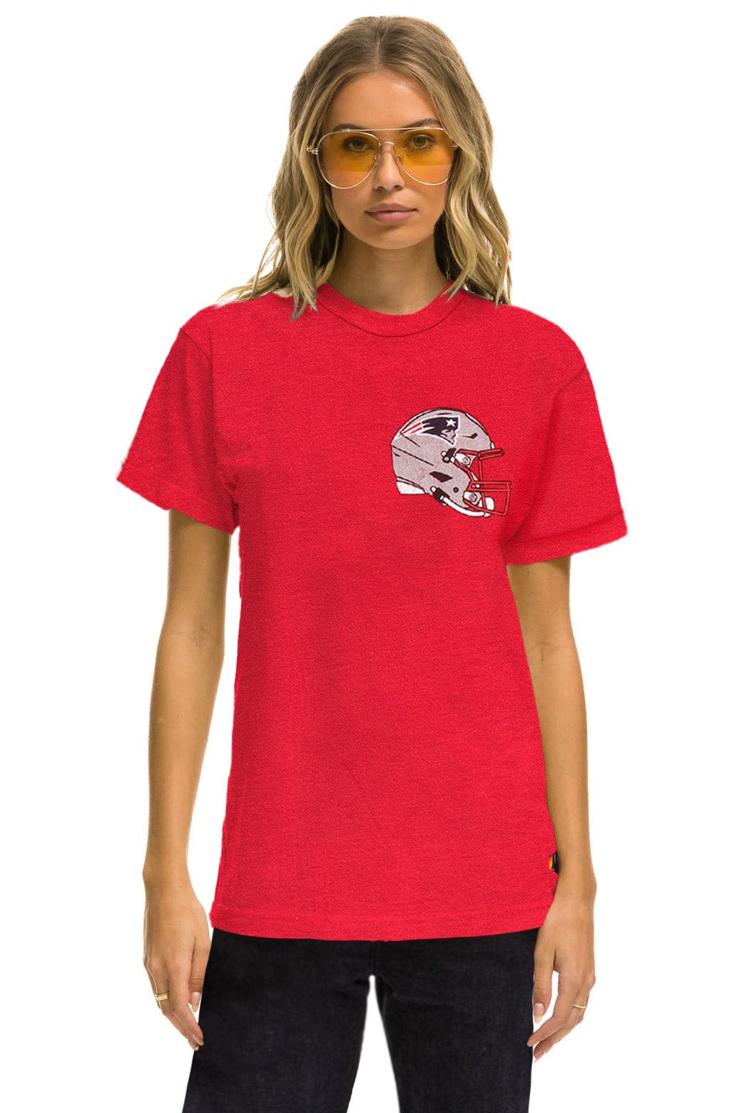 Retro NEW ENGLAND PATRIOTS HELMET CREW TEE SHIRT - FLASH RED