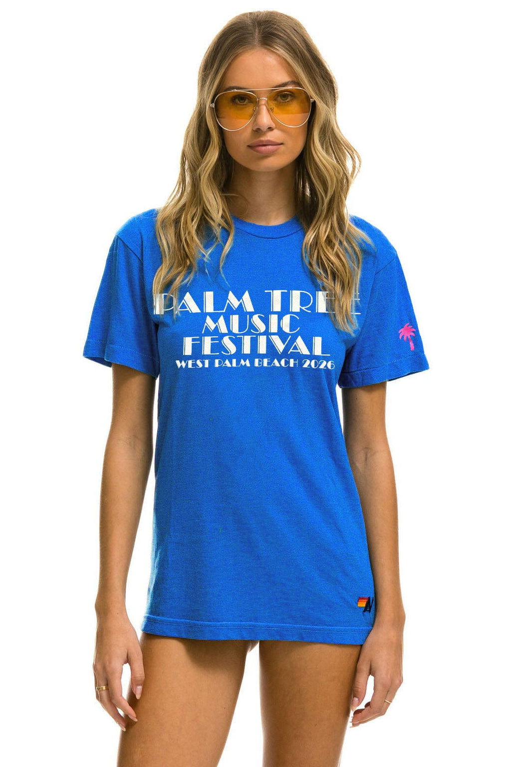 Retro PALM TREE FEST WEST PALM 2026 CREW TEE SHIRT - COBALT