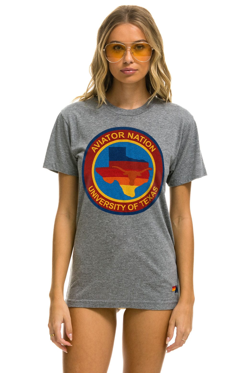 Retro UNIVERSITY OF TEXAS CIRCLE PRINT CREW TEE SHIRT - HEATHER