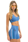 Retro 5 STRIPE 4 INCH HI-RISE BIKER SHORT - WATER
