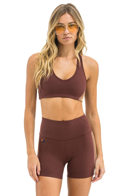 Retro 5 STRIPE 4 INCH HI-RISE BIKER SHORT - MOCHA