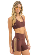 Retro 5 STRIPE 4 INCH HI-RISE BIKER SHORT - MOCHA