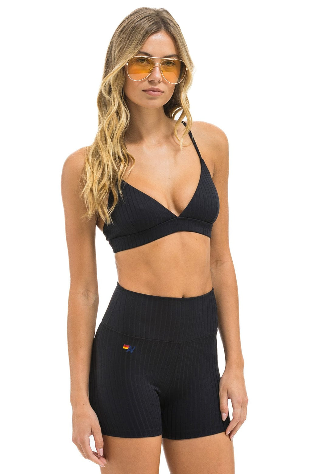 Retro WIDE RIB TRIANGLE ADJUSTABLE SPORTS BRA - BLACK