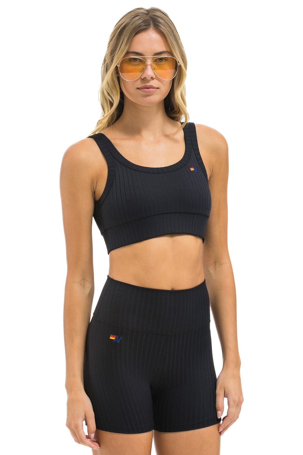 Retro WIDE RIB WOMENS SCOOP BACK SPORTS BRA - BLACK