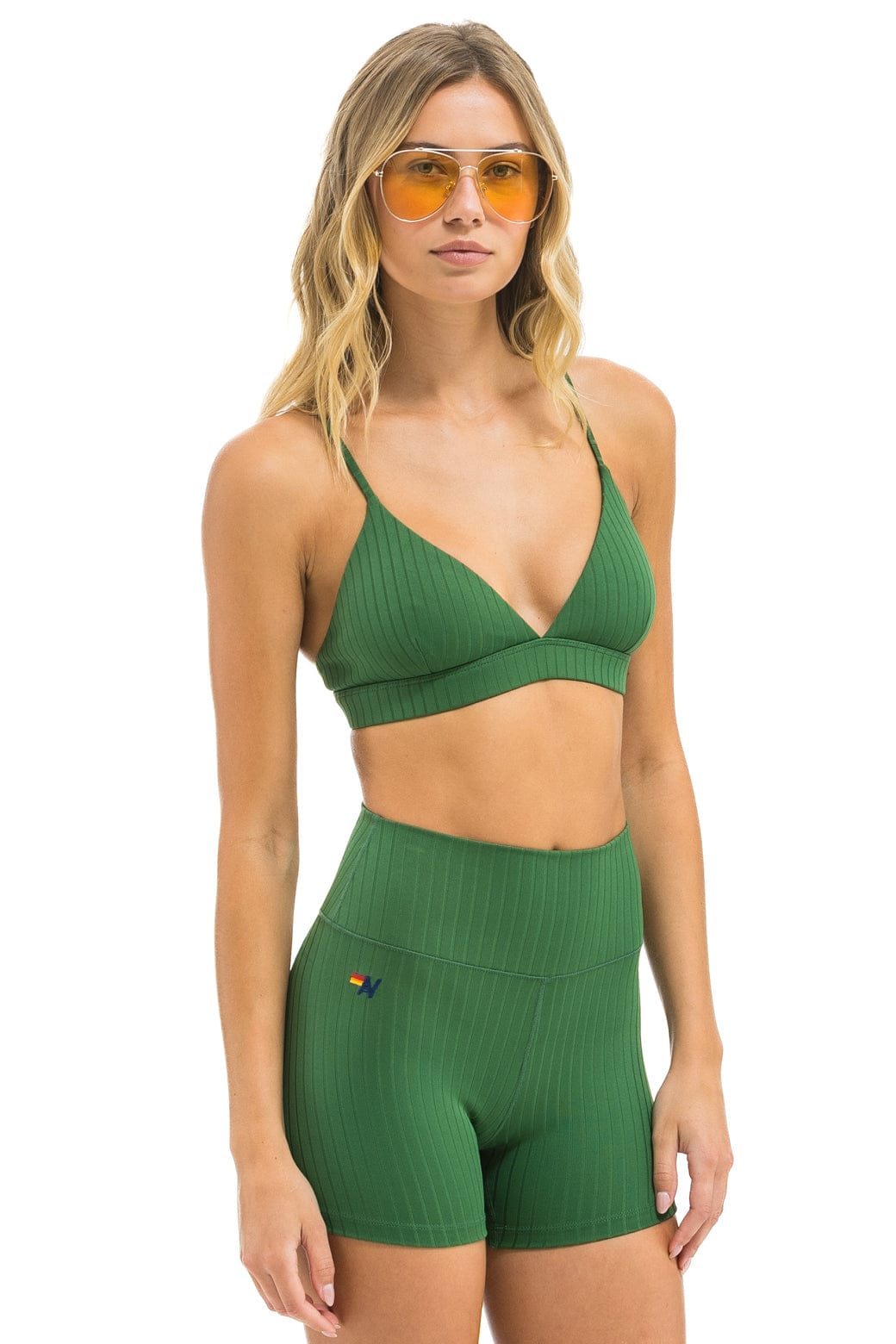 Retro WIDE RIB TRIANGLE ADJUSTABLE SPORTS BRA - PALM