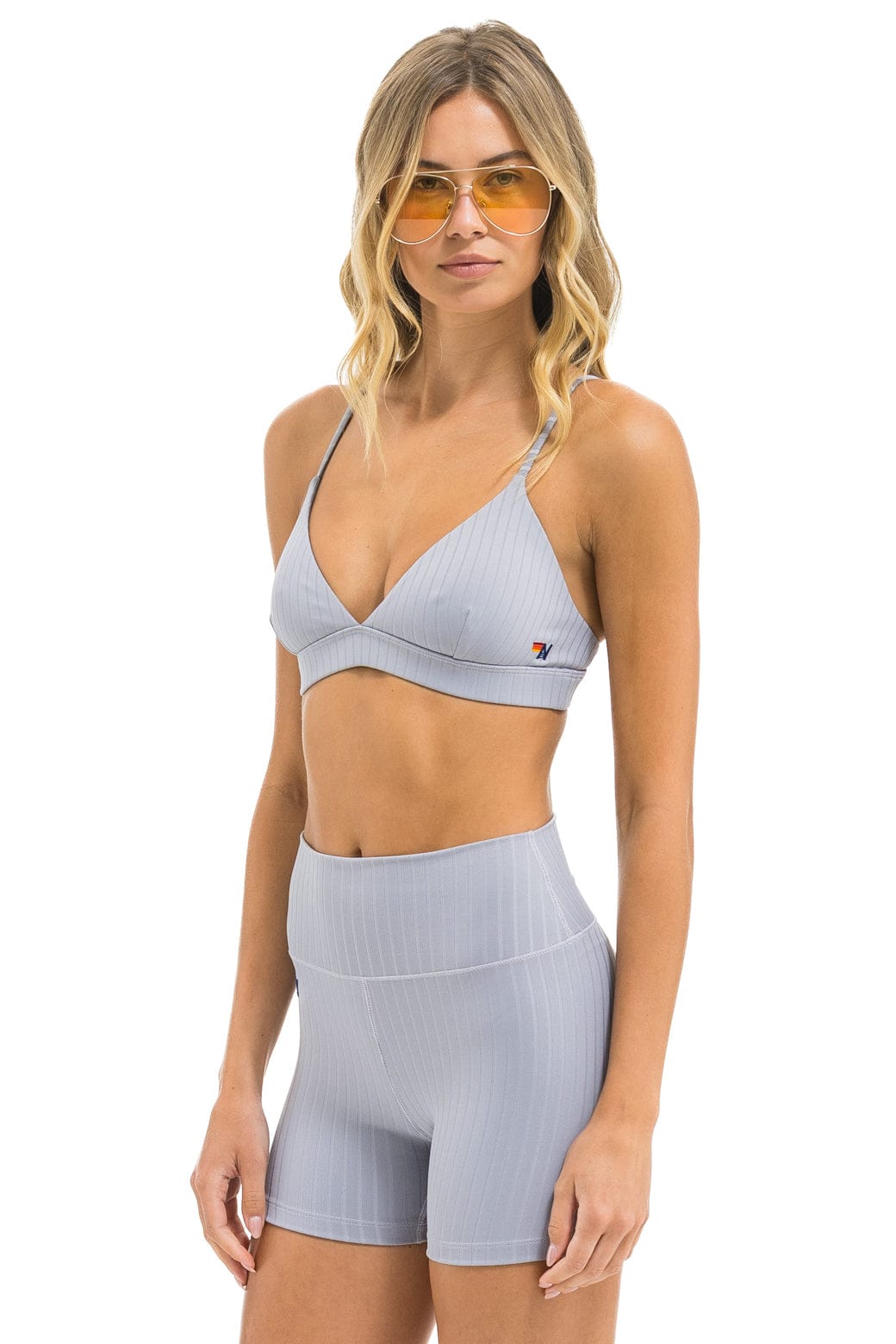 Retro WIDE RIB TRIANGLE ADJUSTABLE SPORTS BRA - LIGHT GREY
