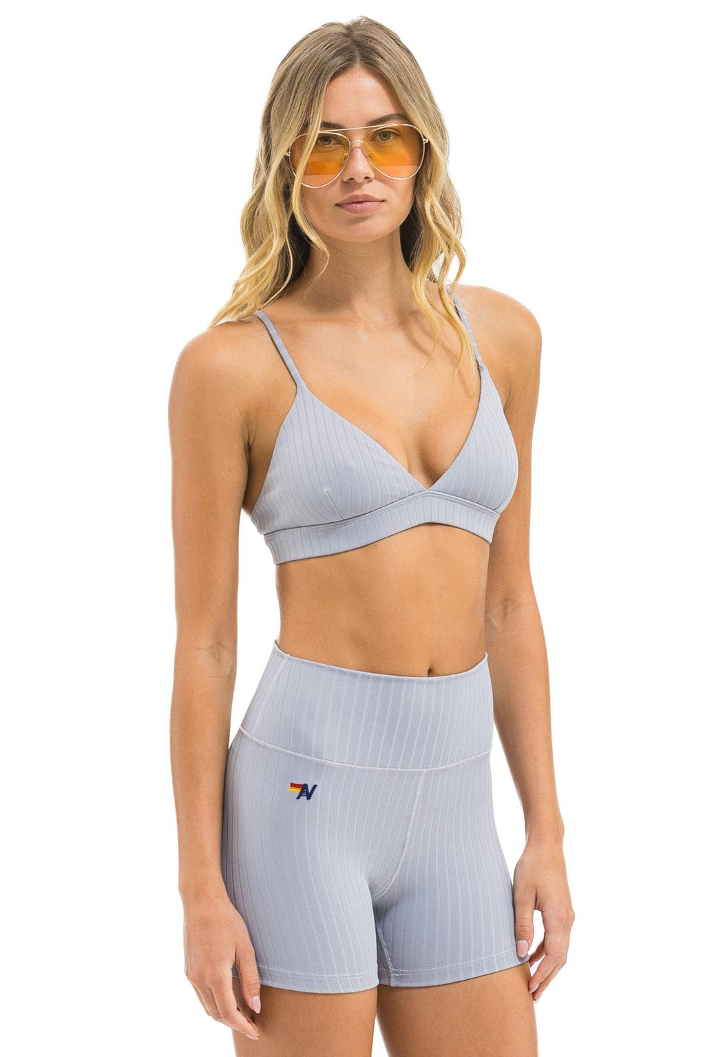 Retro WIDE RIB TRIANGLE ADJUSTABLE SPORTS BRA - LIGHT GREY