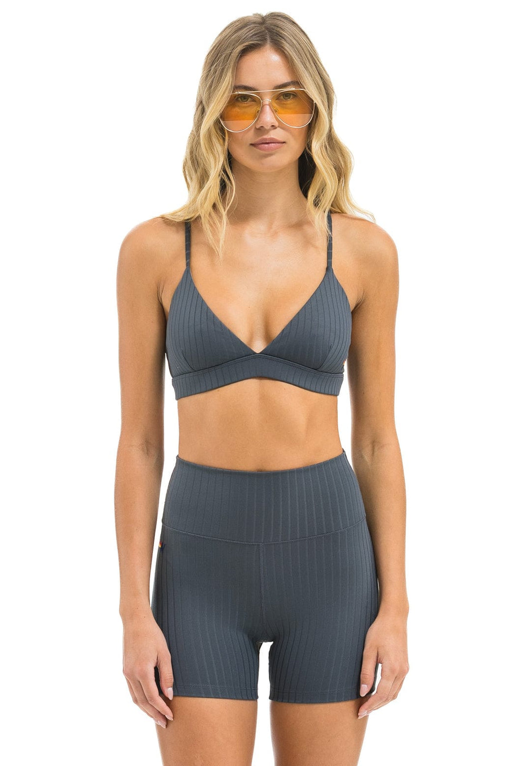 Retro WIDE RIB TRIANGLE ADJUSTABLE SPORTS BRA - TITANIUM