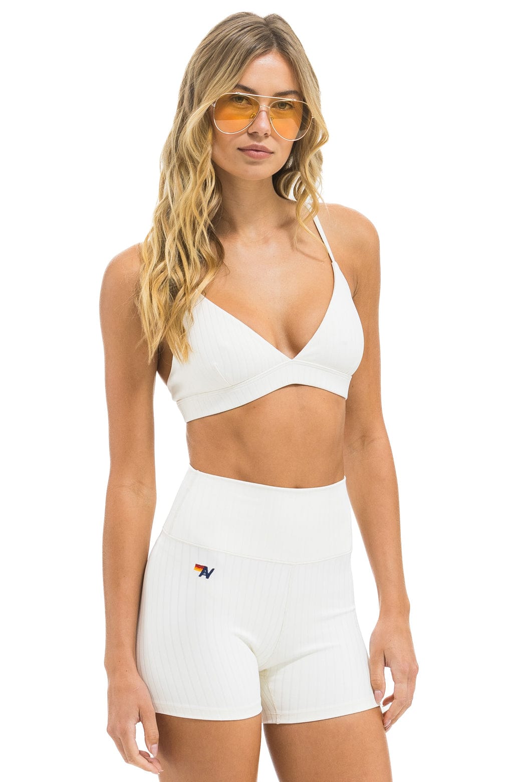 Retro WIDE RIB 4IN HI-RISE BIKER SHORT - VINTAGE WHITE