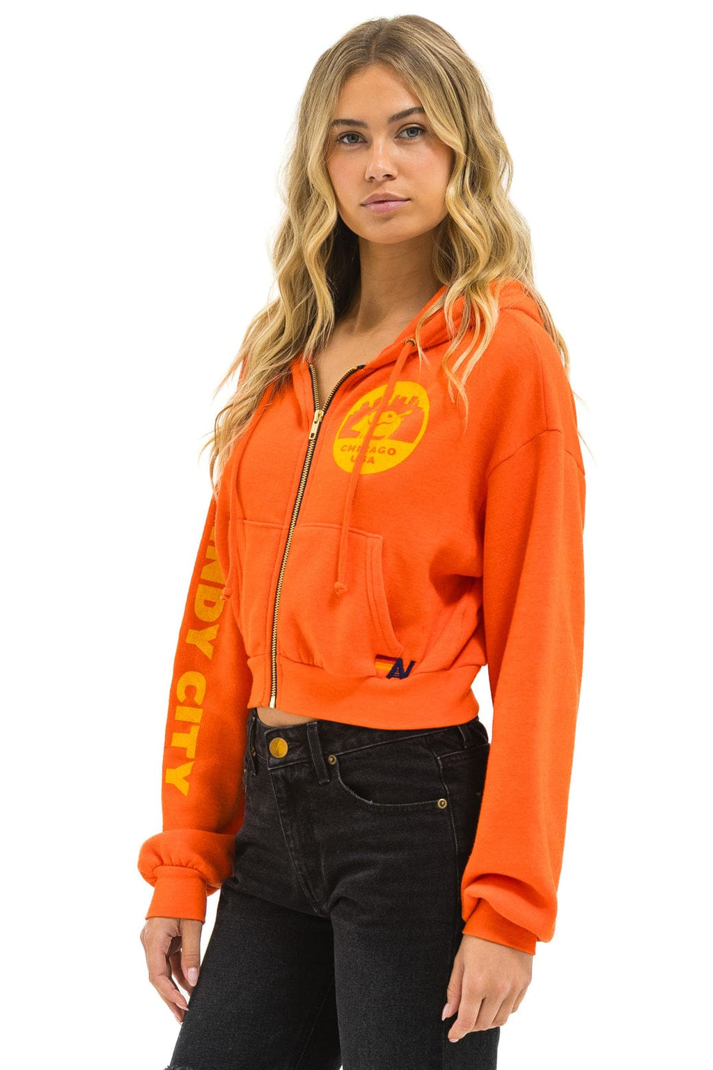Retro WINDY CITY SMOKEOUT 2025 CROPPED ZIP HOODIE RELAXED - ORANGE