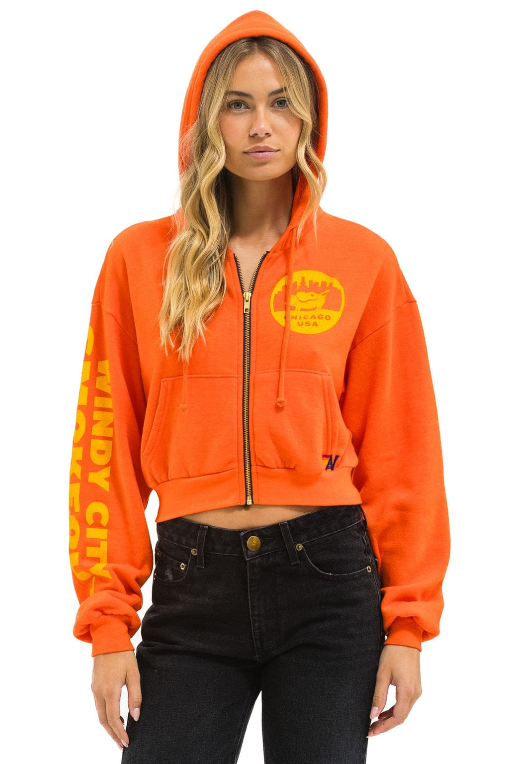 Retro WINDY CITY SMOKEOUT 2025 CROPPED ZIP HOODIE RELAXED - ORANGE