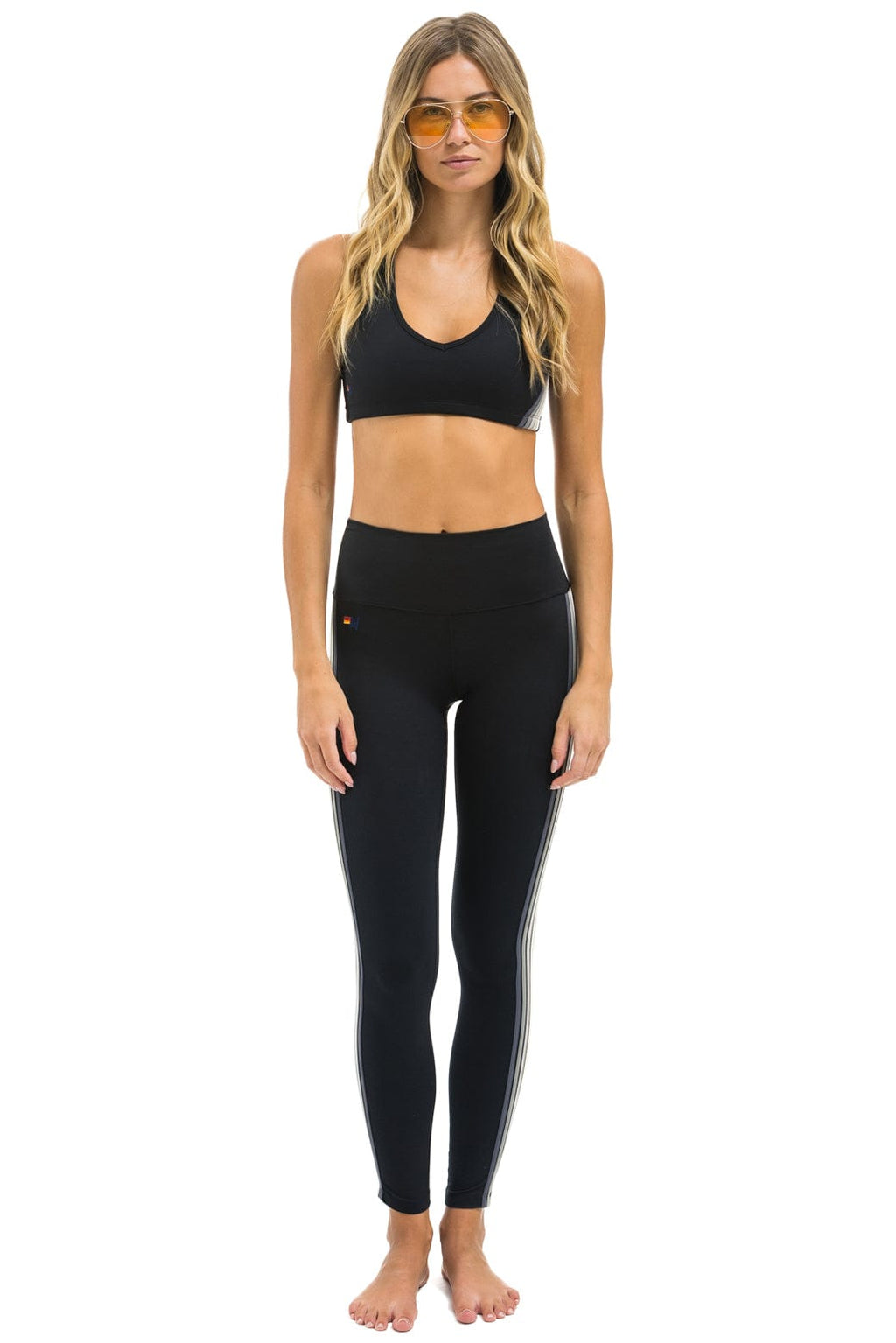 Retro FULL LENGTH HI-RISE 5 STRIPE LEGGINGS - BLACK SMOKE