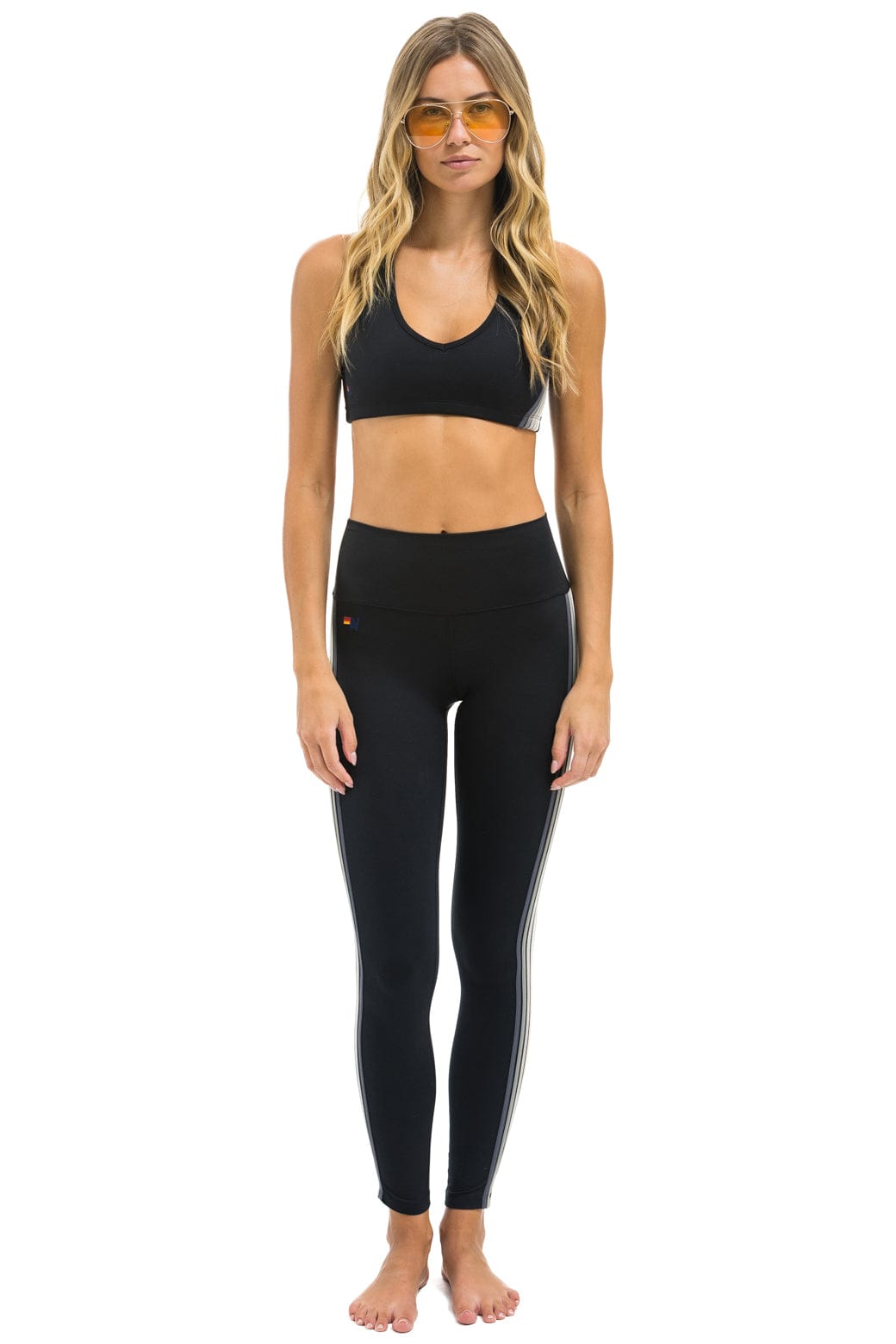 Retro FULL LENGTH HI-RISE 5 STRIPE LEGGINGS - BLACK SMOKE