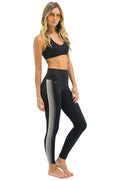 Retro FULL LENGTH HI-RISE 5 STRIPE LEGGINGS - BLACK SMOKE