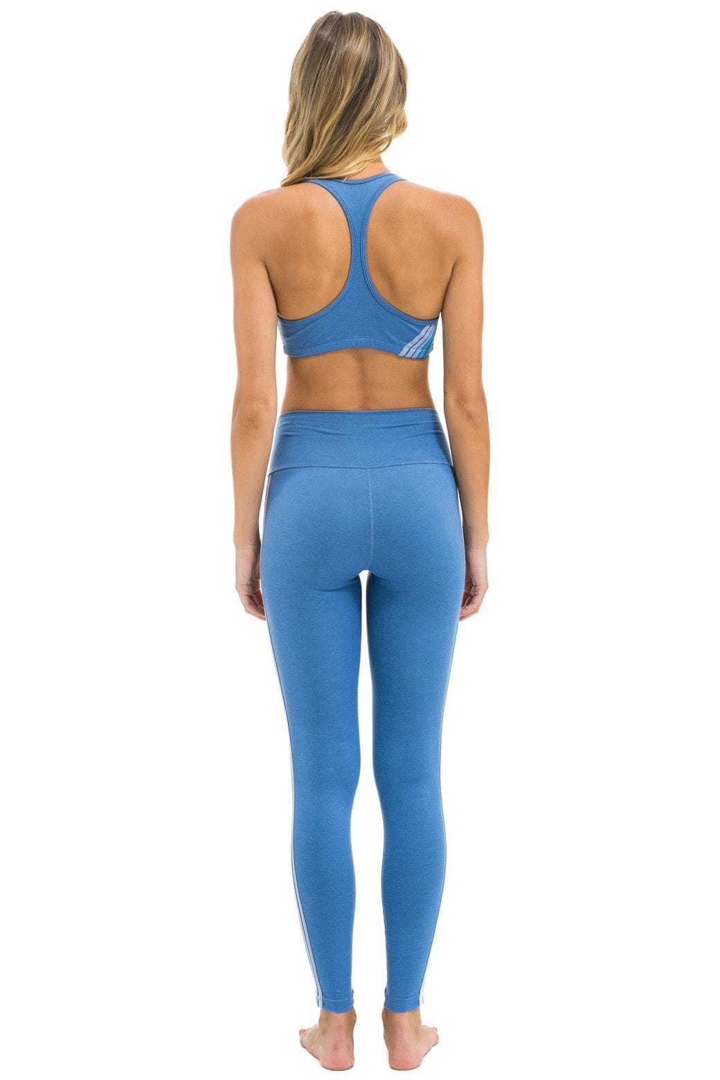 Retro FULL LENGTH HI-RISE 5 STRIPE LEGGINGS - WATER