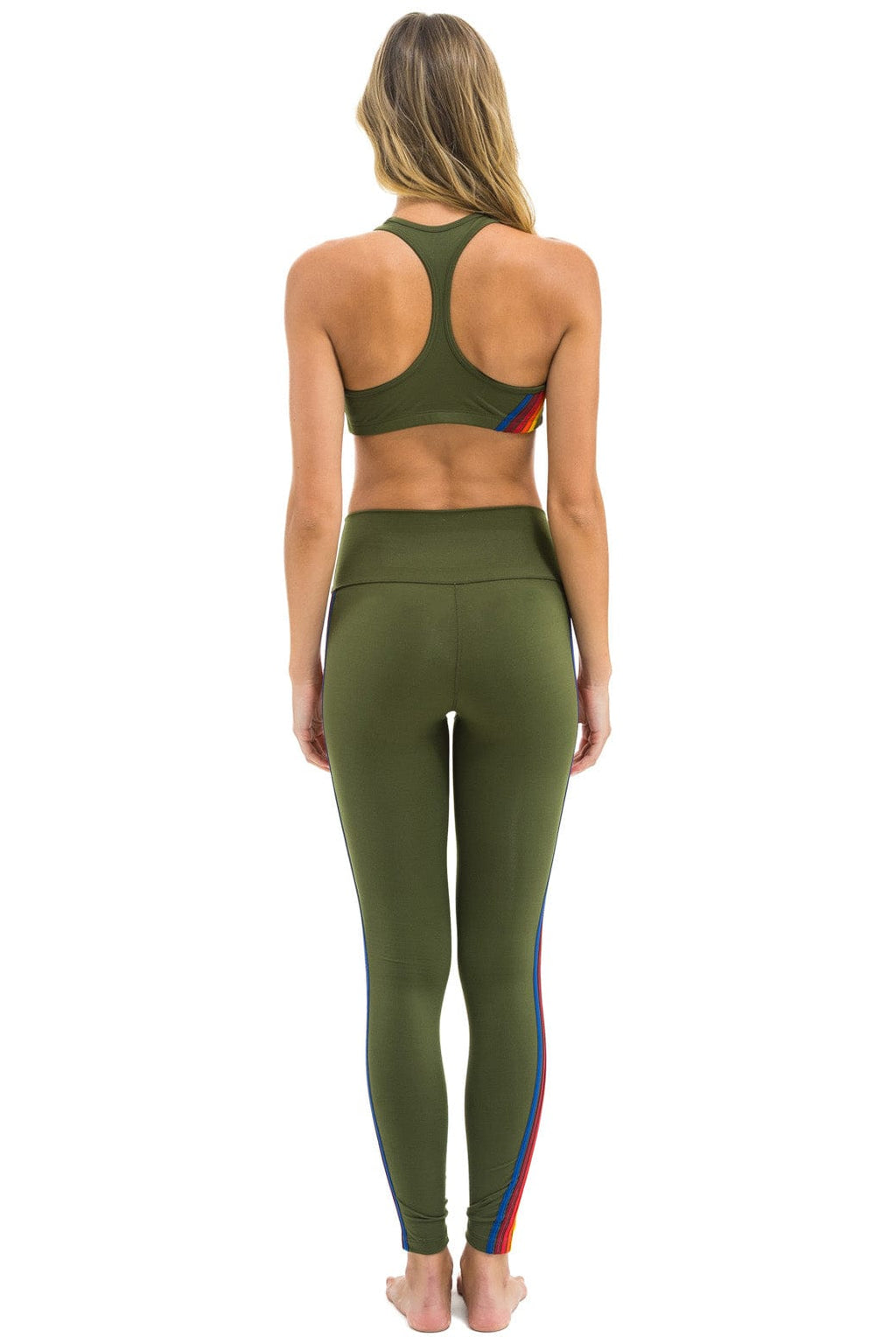 Retro FULL LENGTH HI-RISE 5 STRIPE LEGGINGS - LEAF