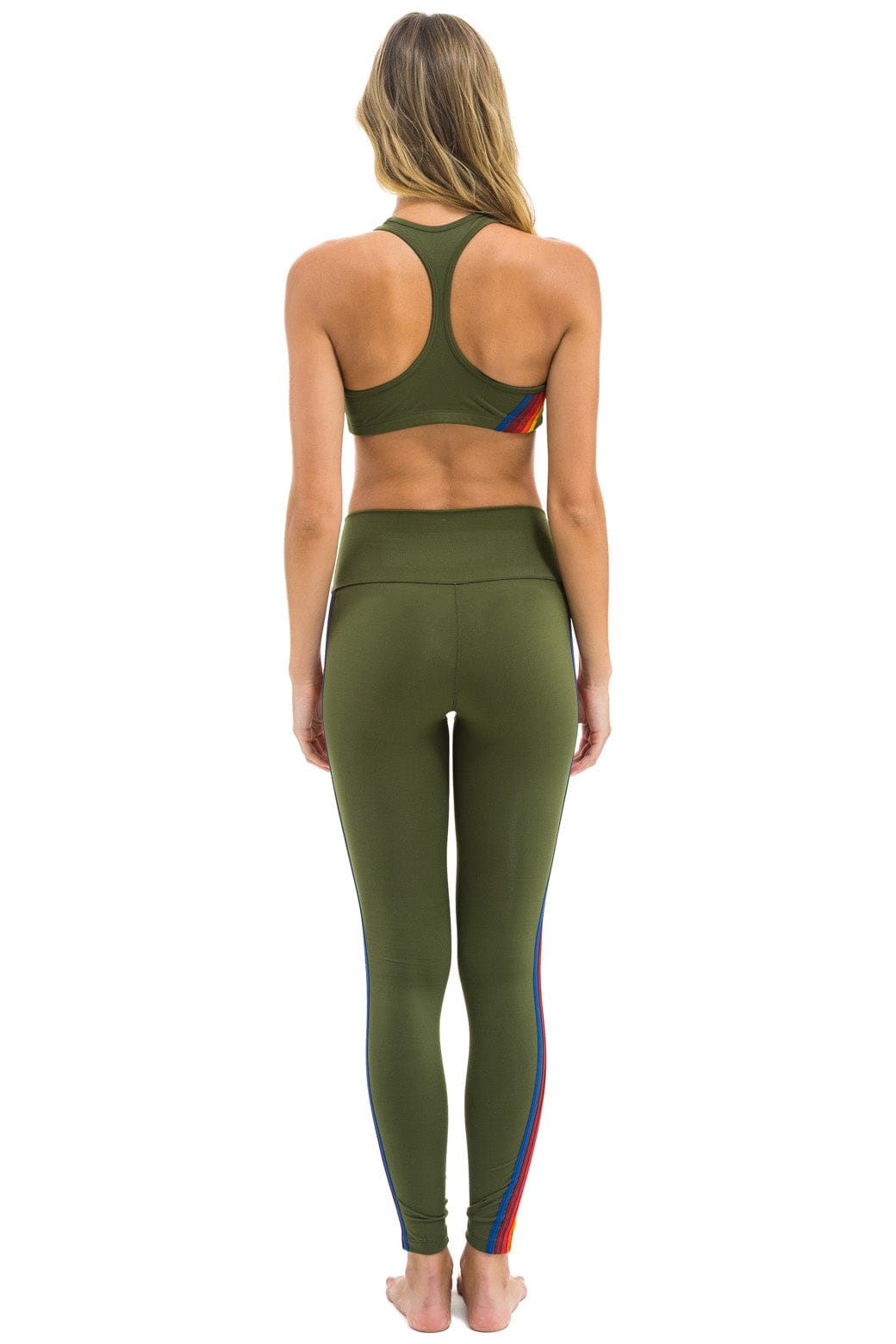 Retro FULL LENGTH HI-RISE 5 STRIPE LEGGINGS - LEAF