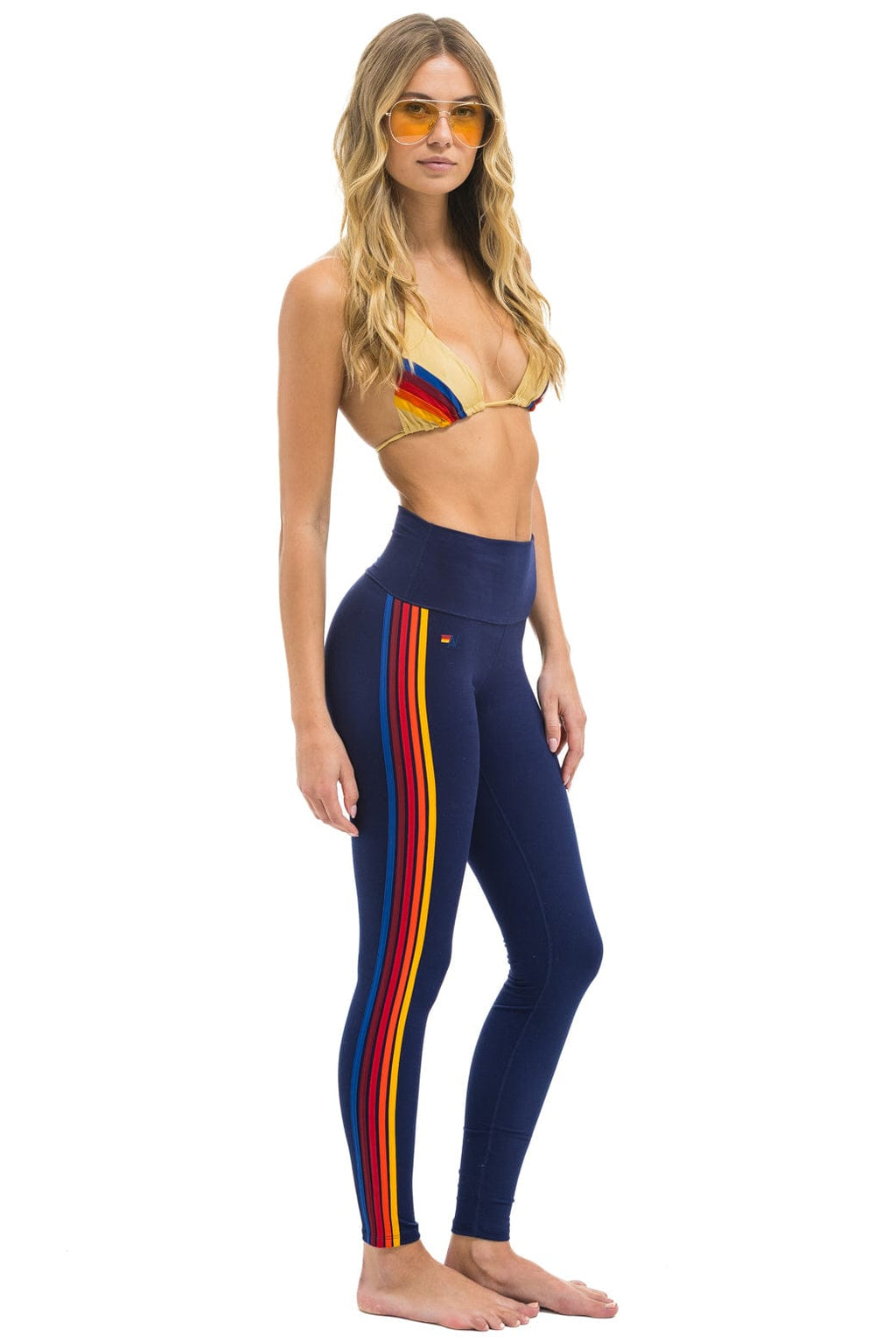 Retro FULL LENGTH HI-RISE 5 STRIPE LEGGINGS - NAVY