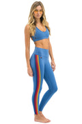 Retro FULL LENGTH HI-RISE 5 STRIPE LEGGINGS - DUSTY BLUE