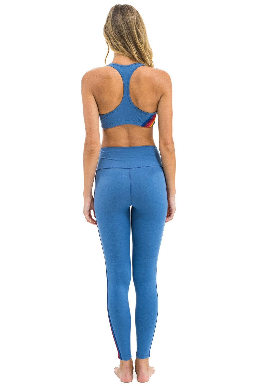 Retro FULL LENGTH HI-RISE 5 STRIPE LEGGINGS - DUSTY BLUE