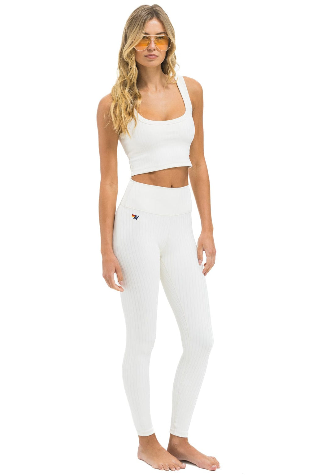 Retro WIDE RIB FULL LENGTH HI-RISE LEGGINGS - VINTAGE WHITE