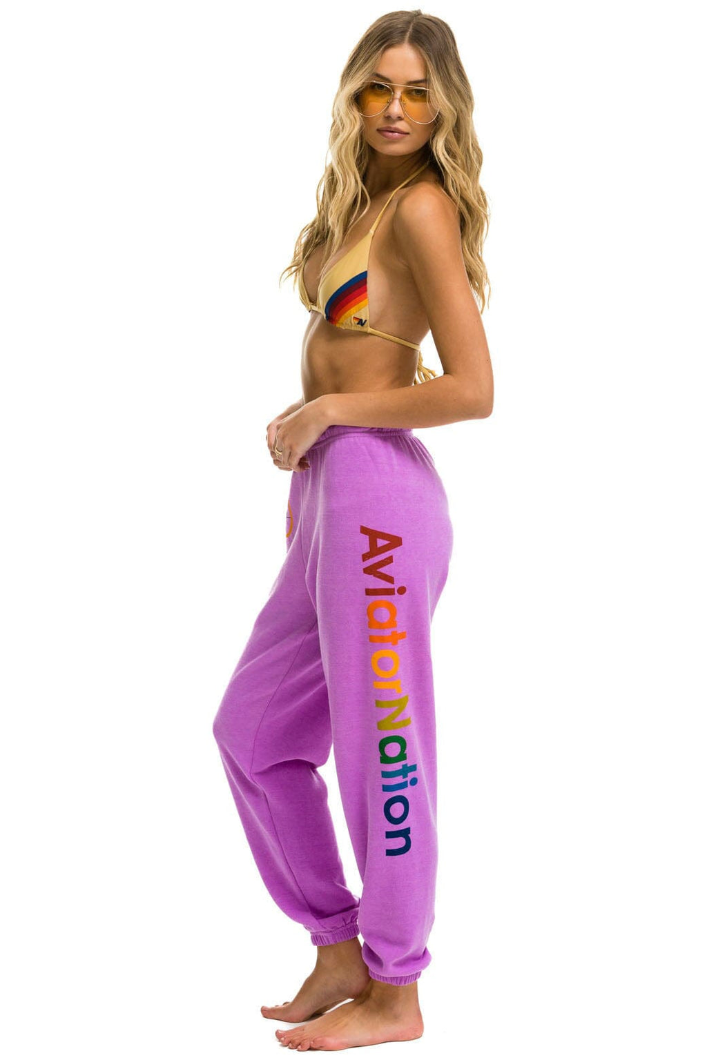 Retro AVIATOR NATION MANHATTAN BEACH SWEATPANTS - NEON PURPLE