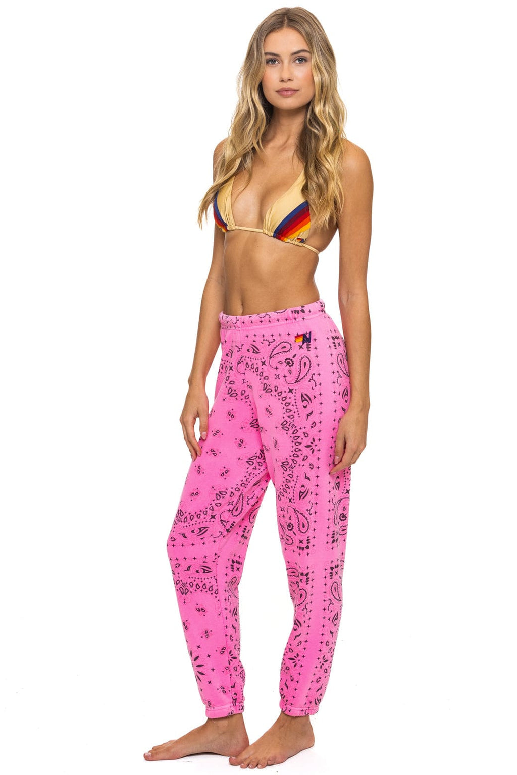 Retro BANDANA SWEATPANTS - NEON PINK