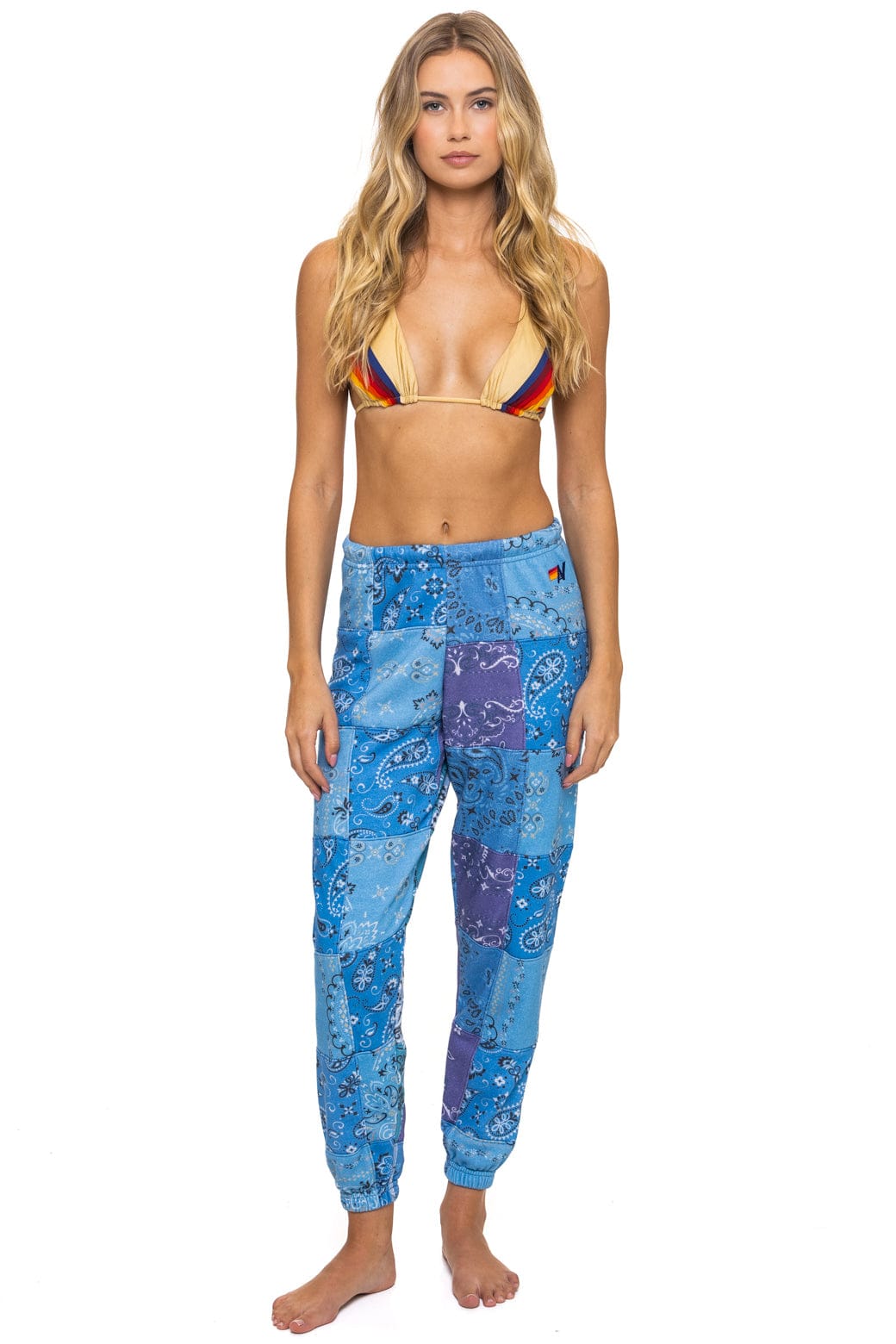 Retro BANDANA QUILTED SWEATPANTS - BLUE