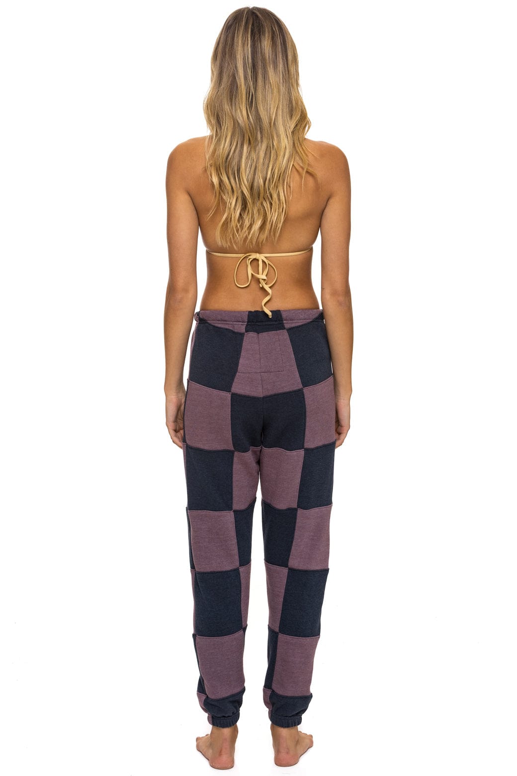 Retro CHECK QUILTED SWEATPANTS - CHARCOAL MOCHA