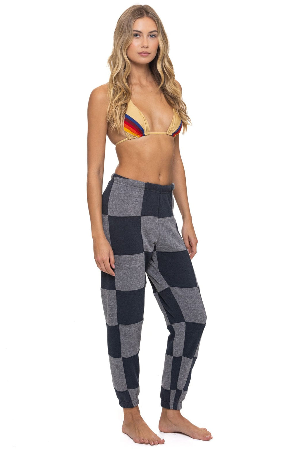 Retro CHECK QUILTED SWEATPANTS - HEATHER CHARCOAL