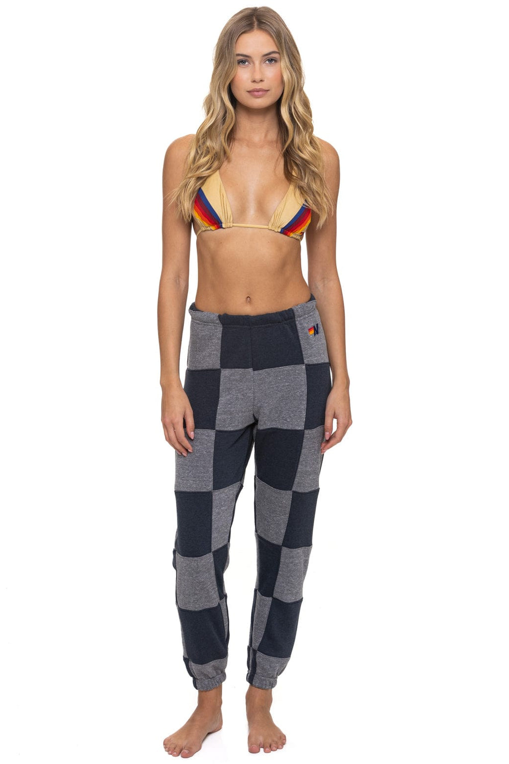 Retro CHECK QUILTED SWEATPANTS - HEATHER CHARCOAL