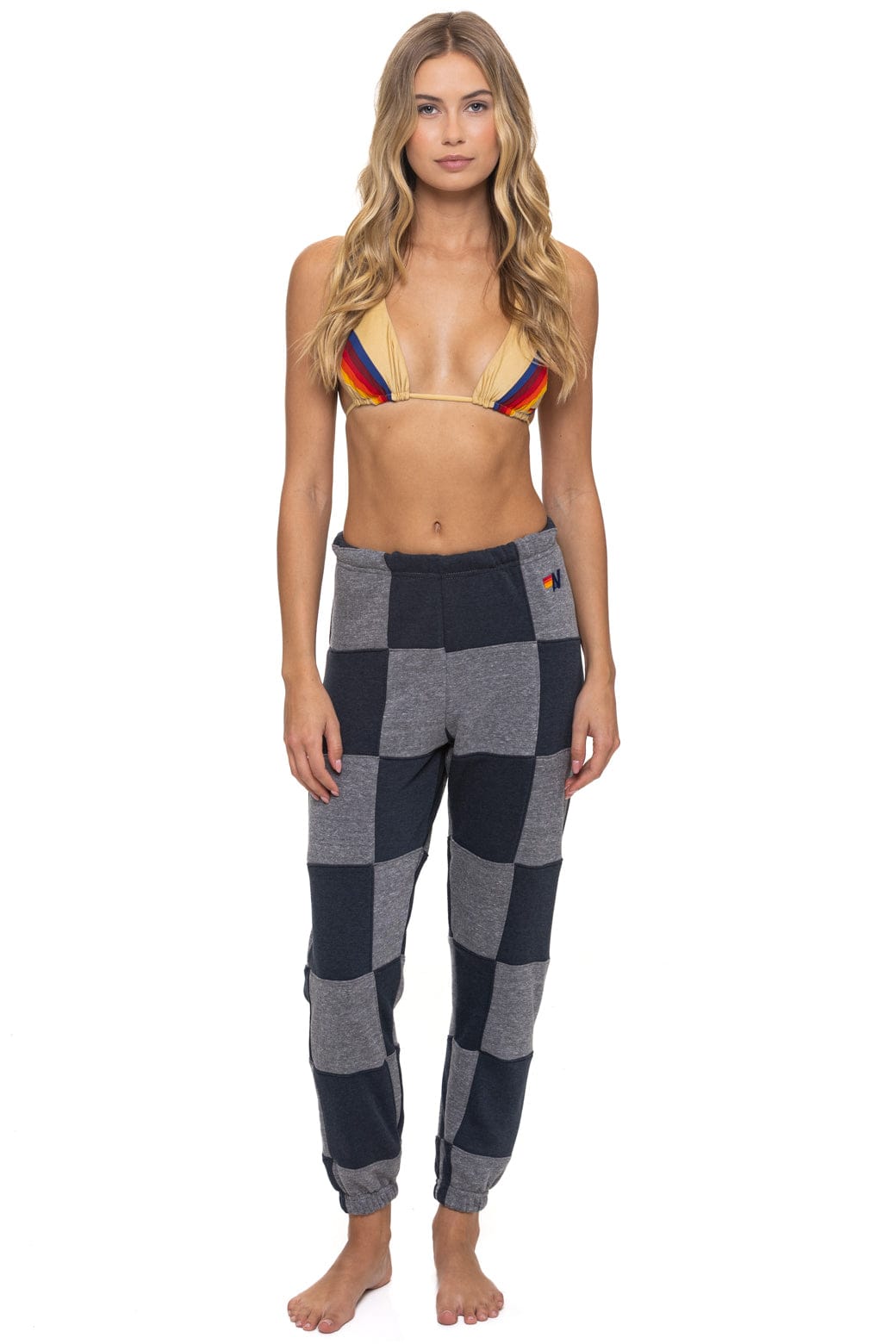 Retro CHECK QUILTED SWEATPANTS - HEATHER CHARCOAL