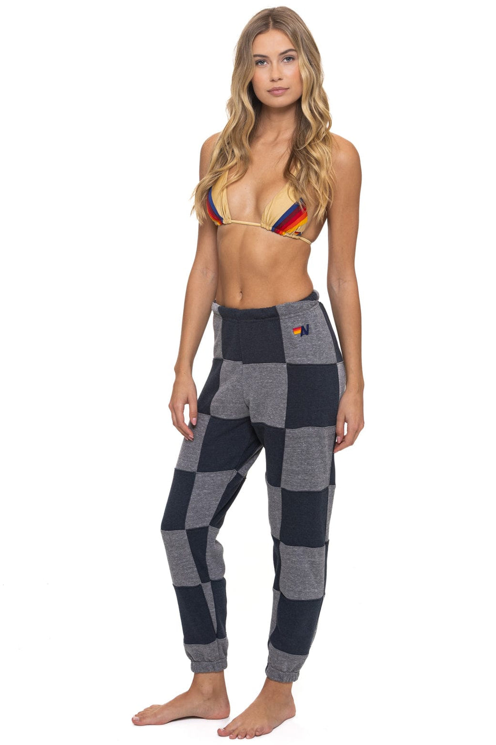 Retro CHECK QUILTED SWEATPANTS - HEATHER CHARCOAL
