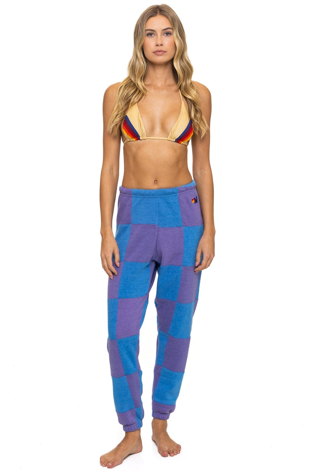 Retro CHECK QUILTED SWEATPANTS - LAVENDER OCEAN