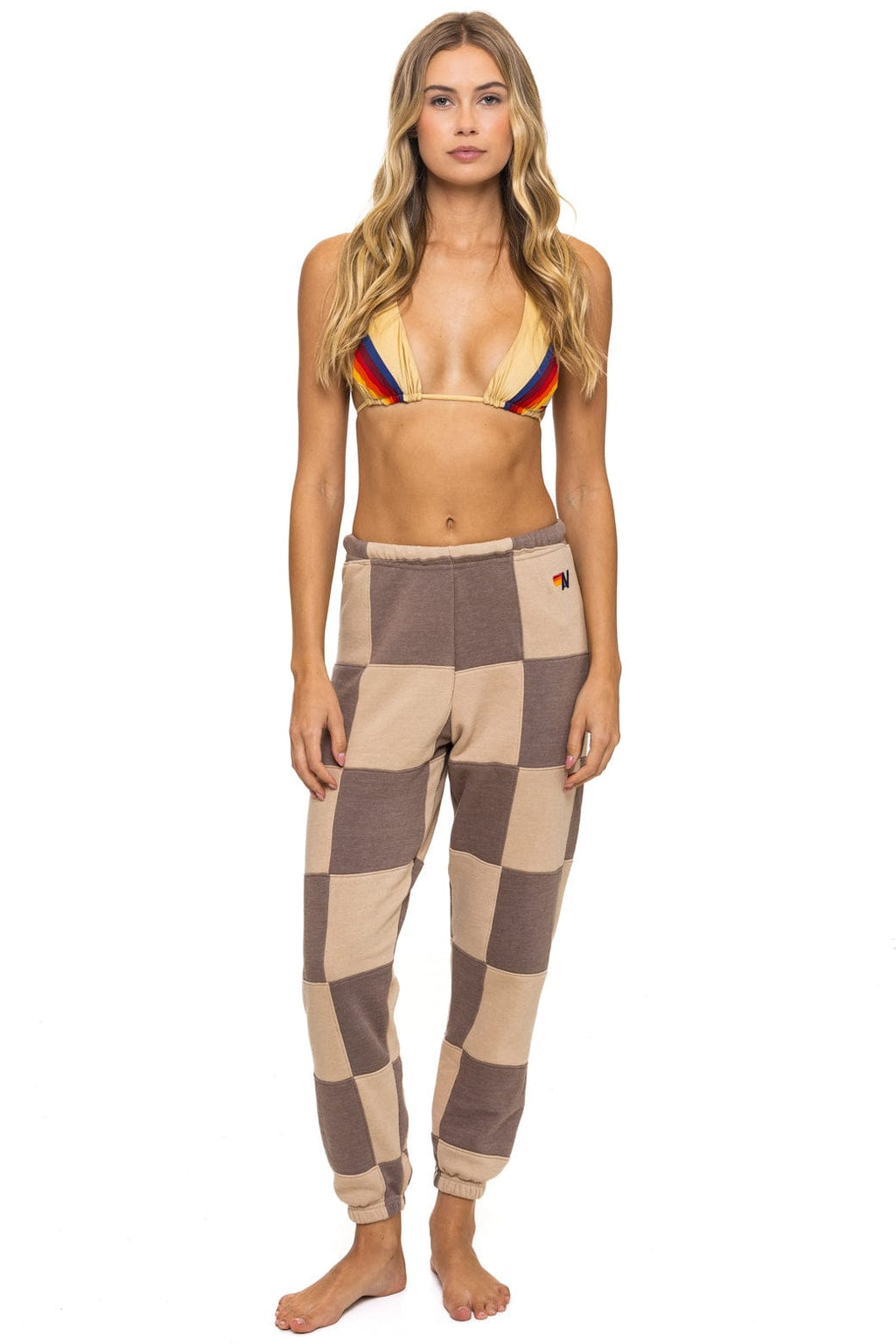 Retro CHECK QUILTED SWEATPANTS - SAND TAUPE