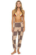Retro CHECK QUILTED SWEATPANTS - SAND TAUPE