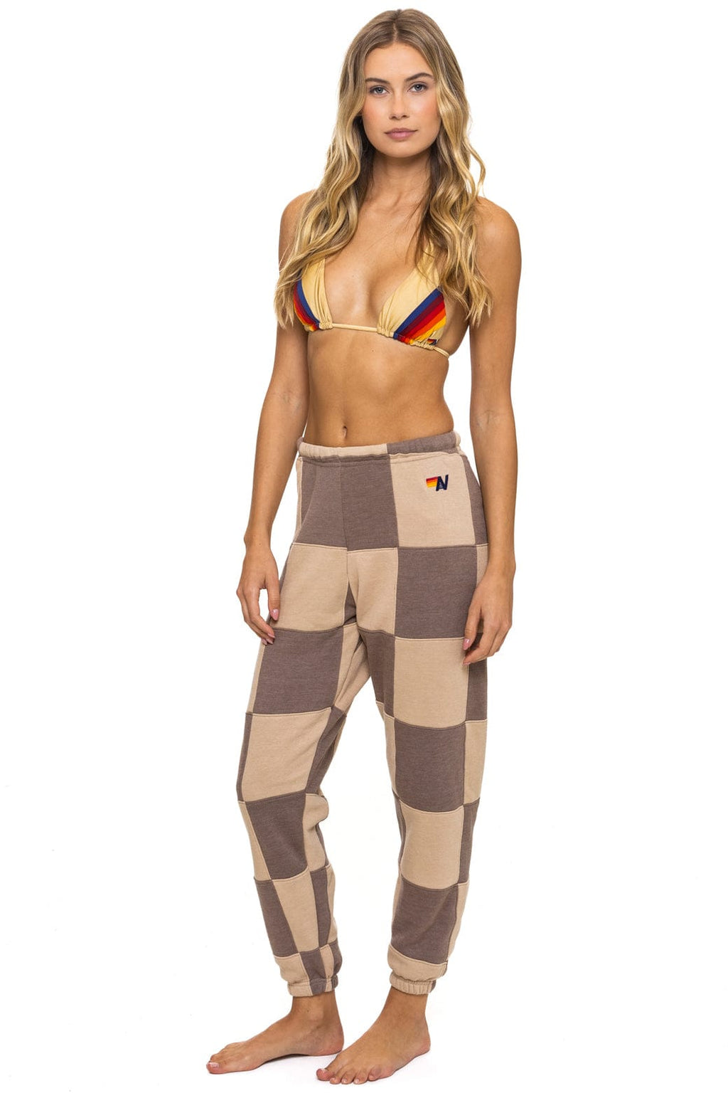 Retro CHECK QUILTED SWEATPANTS - SAND TAUPE