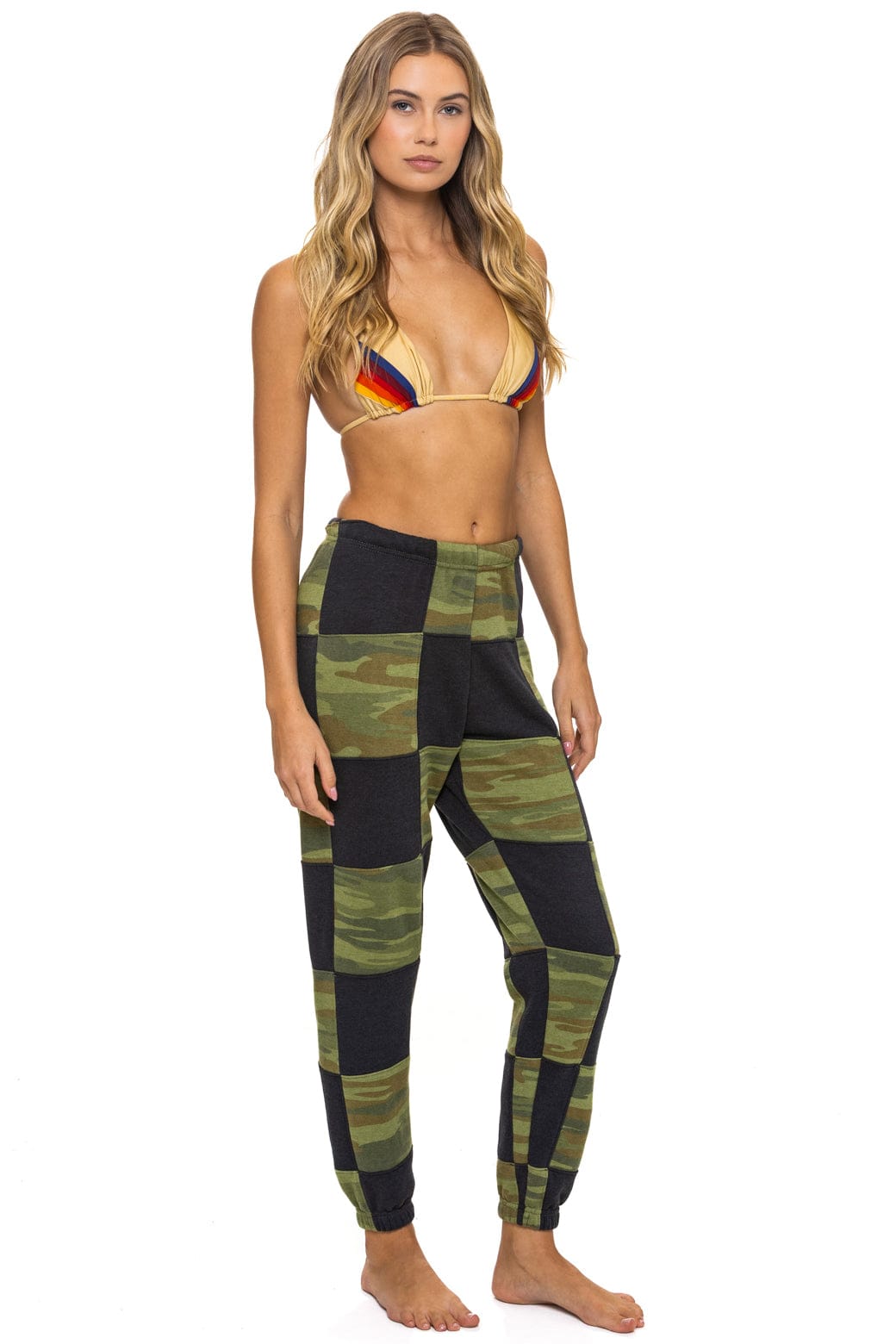 Retro CHECK QUILTED SWEATPANTS - SMOKE CAMO