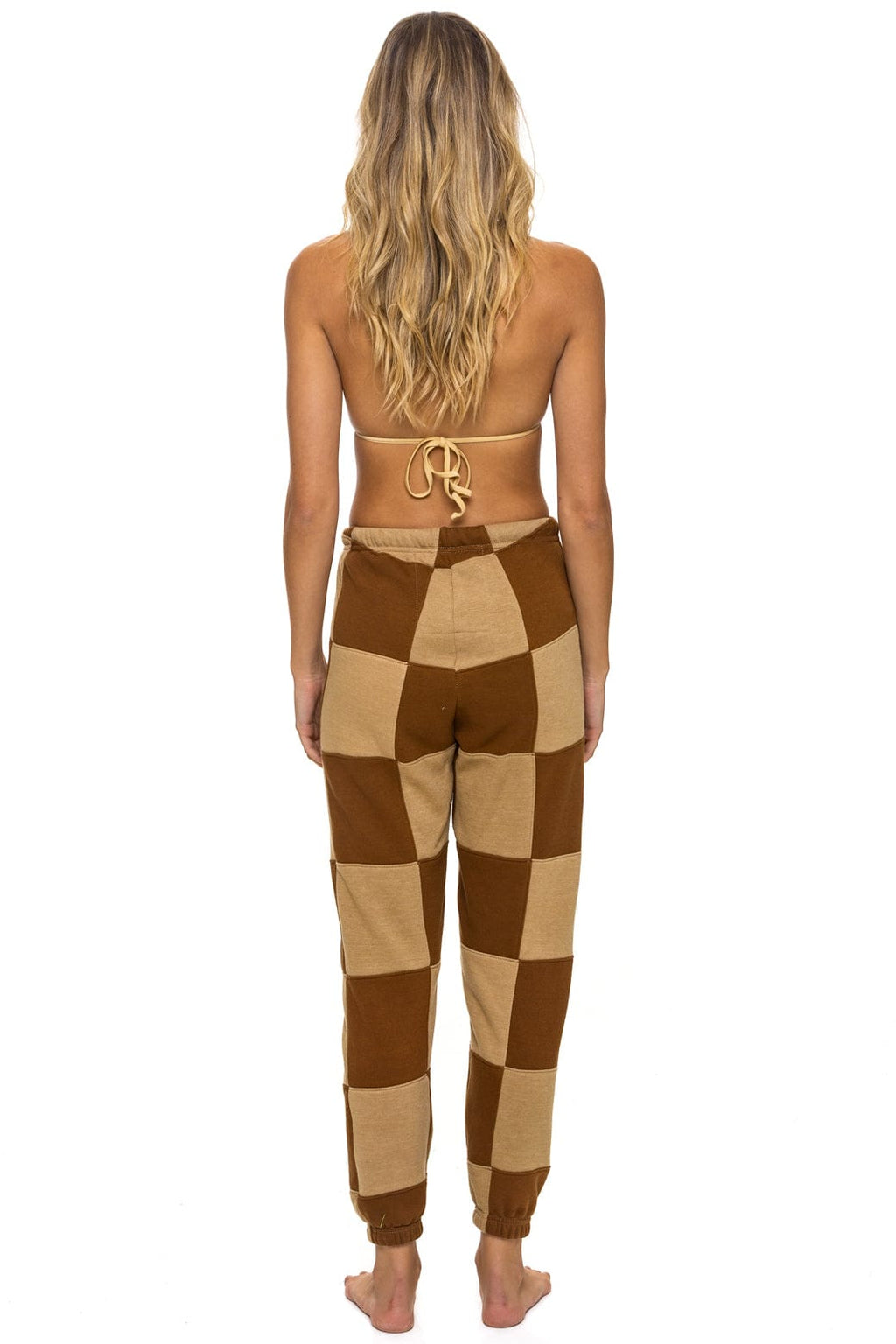Retro CHECK QUILTED SWEATPANTS - TAN CINNAMON