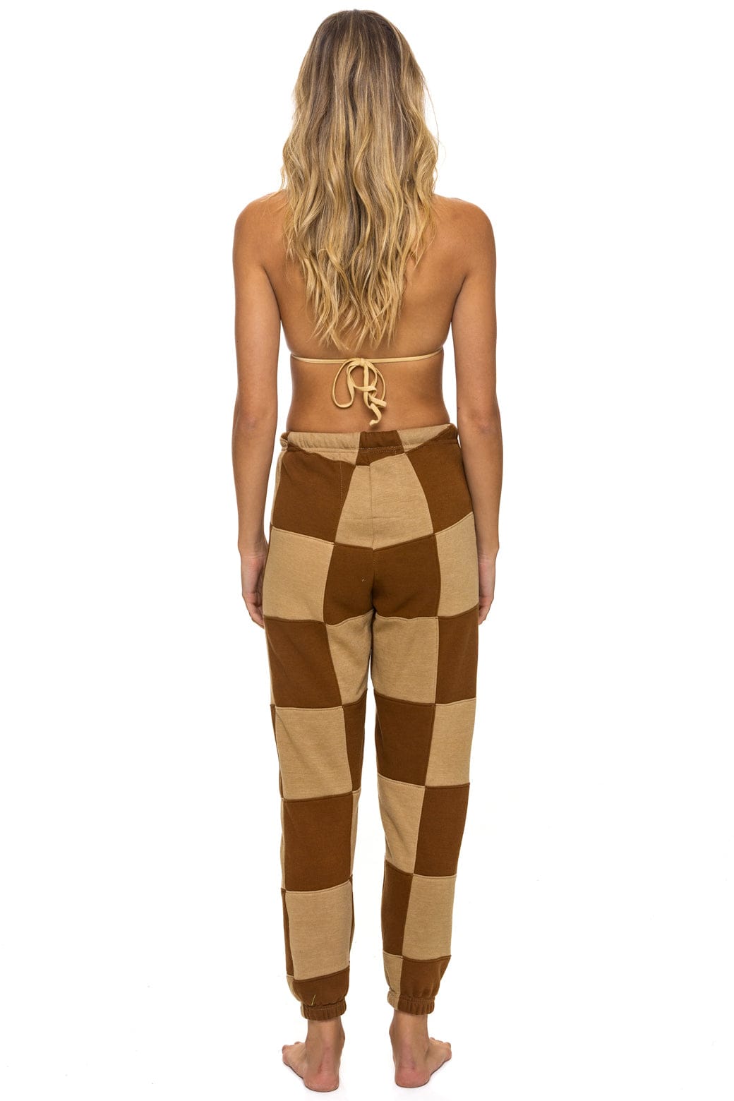 Retro CHECK QUILTED SWEATPANTS - TAN CINNAMON
