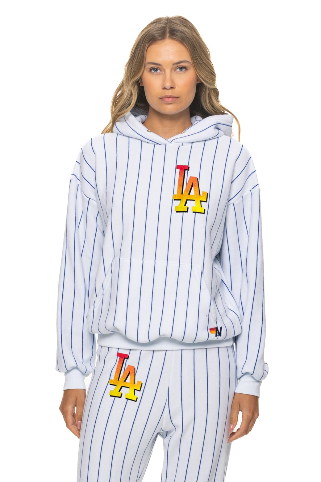 Retro LOS ANGELES DODGERS PINSTRIPE 2026 RELAXED PULLOVER HOODIE - WHITE BLUE