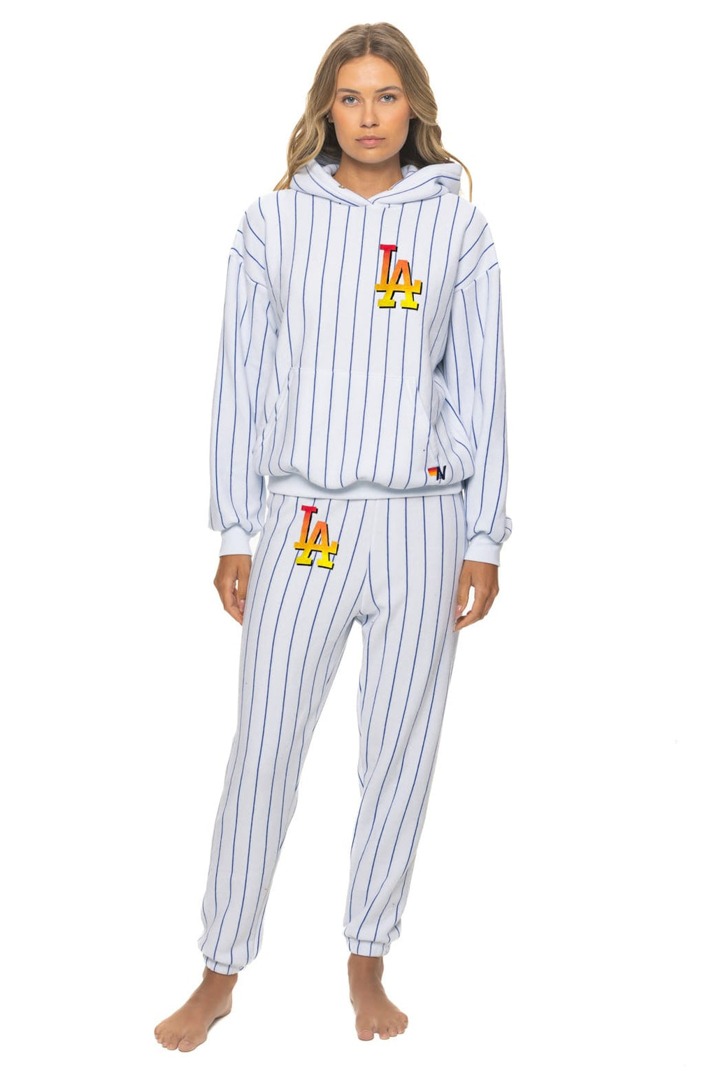 Retro LOS ANGELES DODGERS PINSTRIPE 2026 RELAXED PULLOVER HOODIE - WHITE BLUE