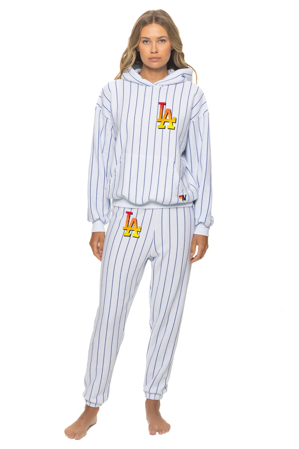 Retro LOS ANGELES DODGERS PINSTRIPE 2026 RELAXED PULLOVER HOODIE - WHITE BLUE
