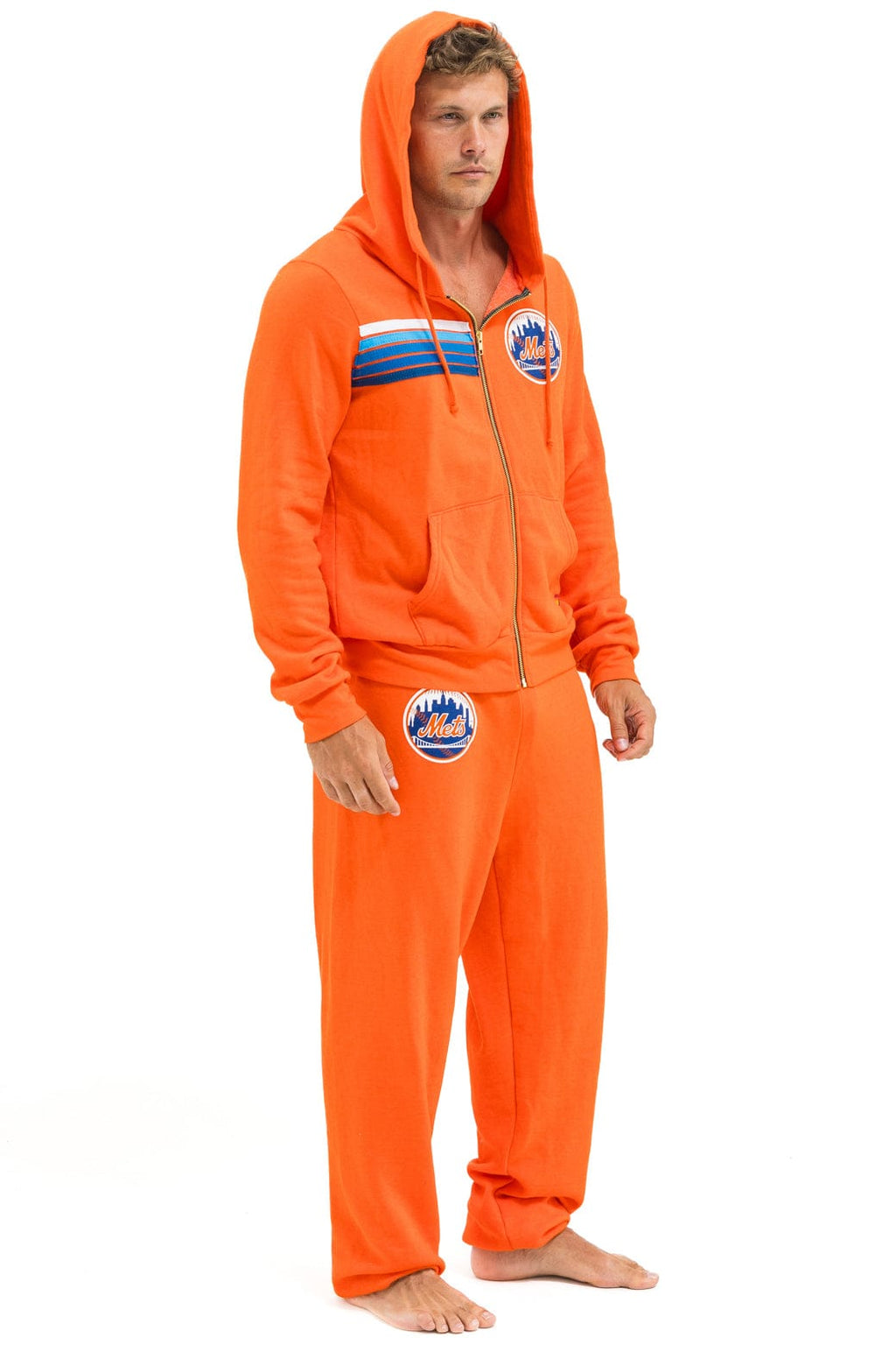 Retro NY METS 5 STRIPE UNISEX SWEATPANTS - ORANGE BLUE