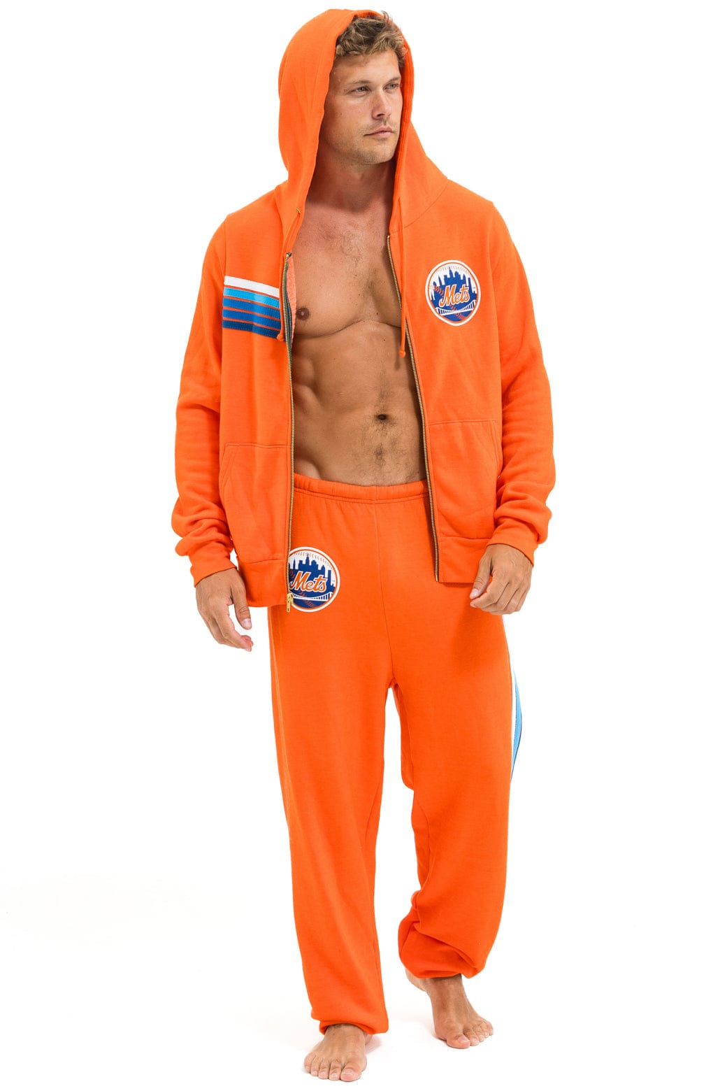 Retro NY METS 5 STRIPE UNISEX SWEATPANTS - ORANGE BLUE