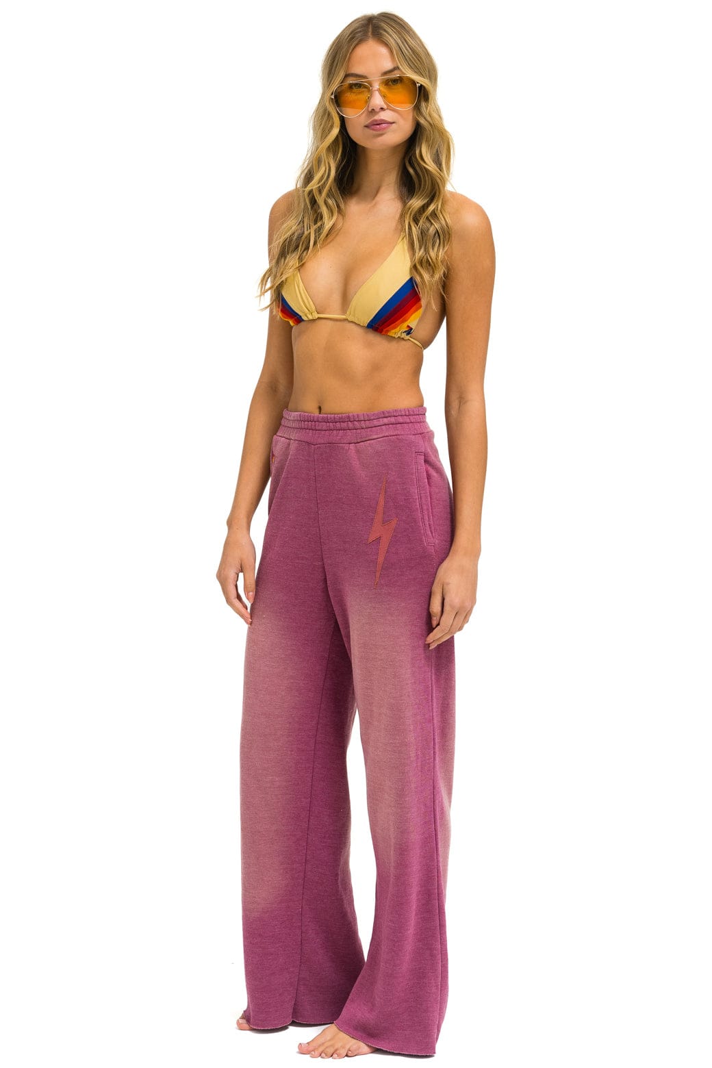Retro BOLT STITCH WIDE LEG POCKET SWEATPANTS - FADED BERRY