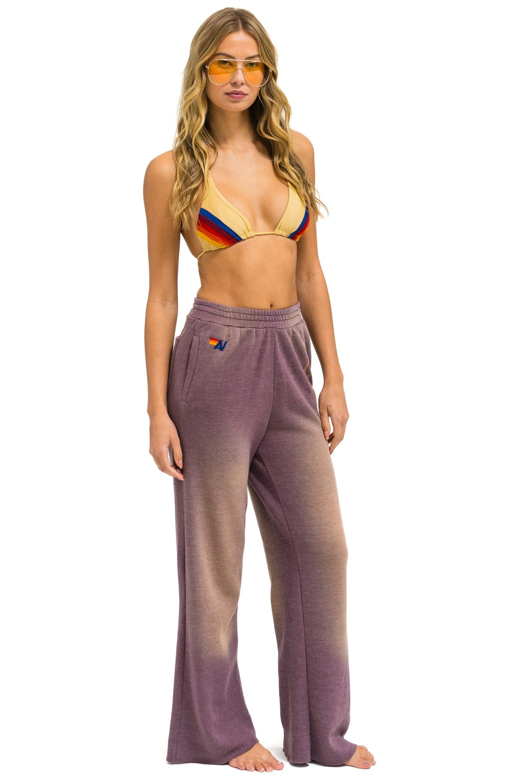 Retro BOLT STITCH WIDE LEG POCKET SWEATPANTS - FADED MOCHA